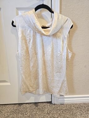 NWT St. John Couture Silk Cowl Neck Blouse Bright Winter White Size 16